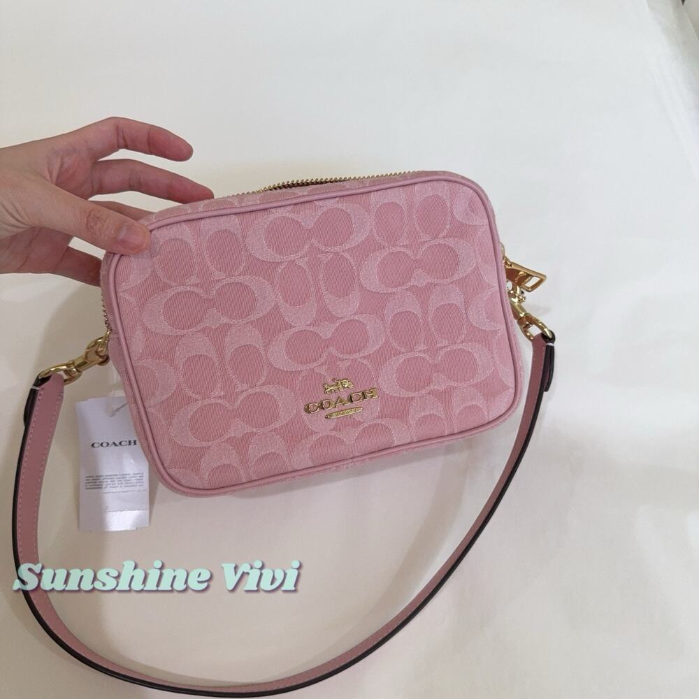 NWT Coach Mini Carey Crossbody Bag Signature Denim CEN19 denim/Gold/Light Pink